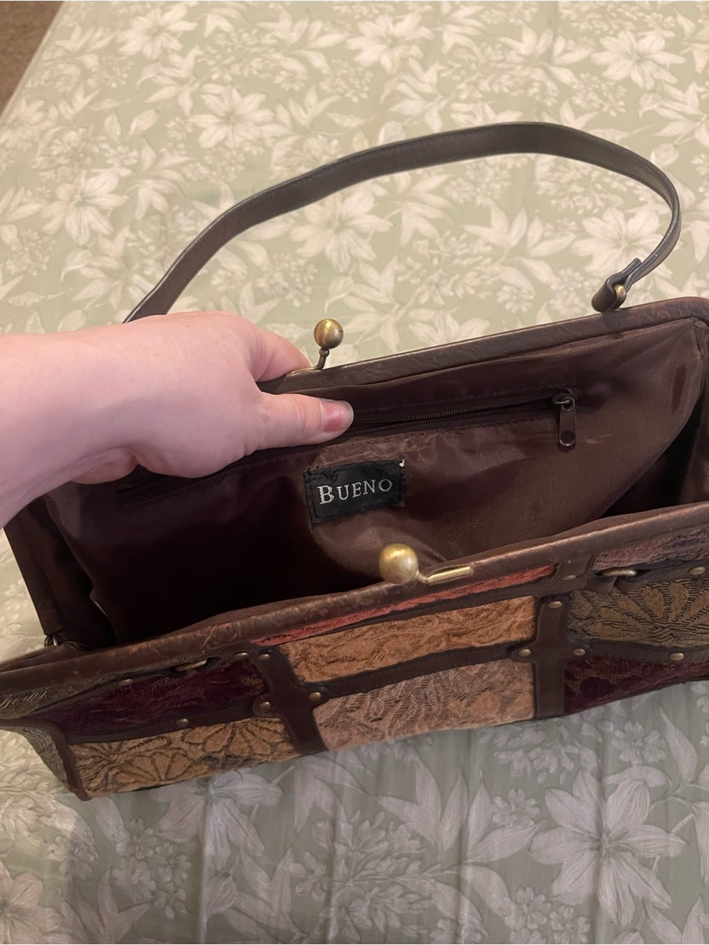 Vintage Patchwork Shoulder Bag in Brown, Orange, Red, Green - Picture 3 of 7